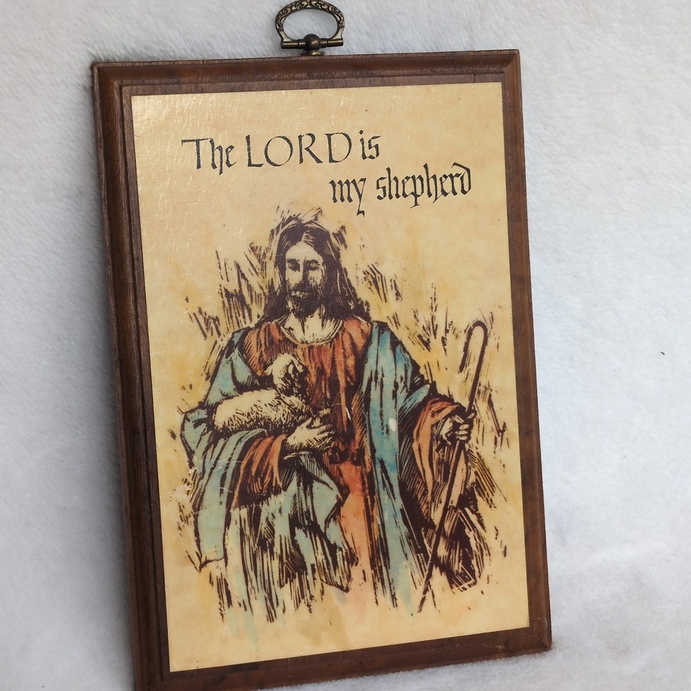 Vintage Jesus Good Shepherd Wood Plaque Psalm 23 Lord Is My Shepherd Wall Art